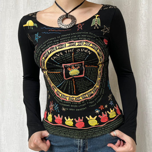 Vintage 00s Eclectic Graphic Rare Lonf Sleeve Top (S)