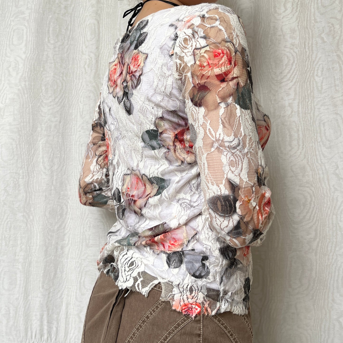 Vintage 00s Eclectic Lace 3/4 Top (M)