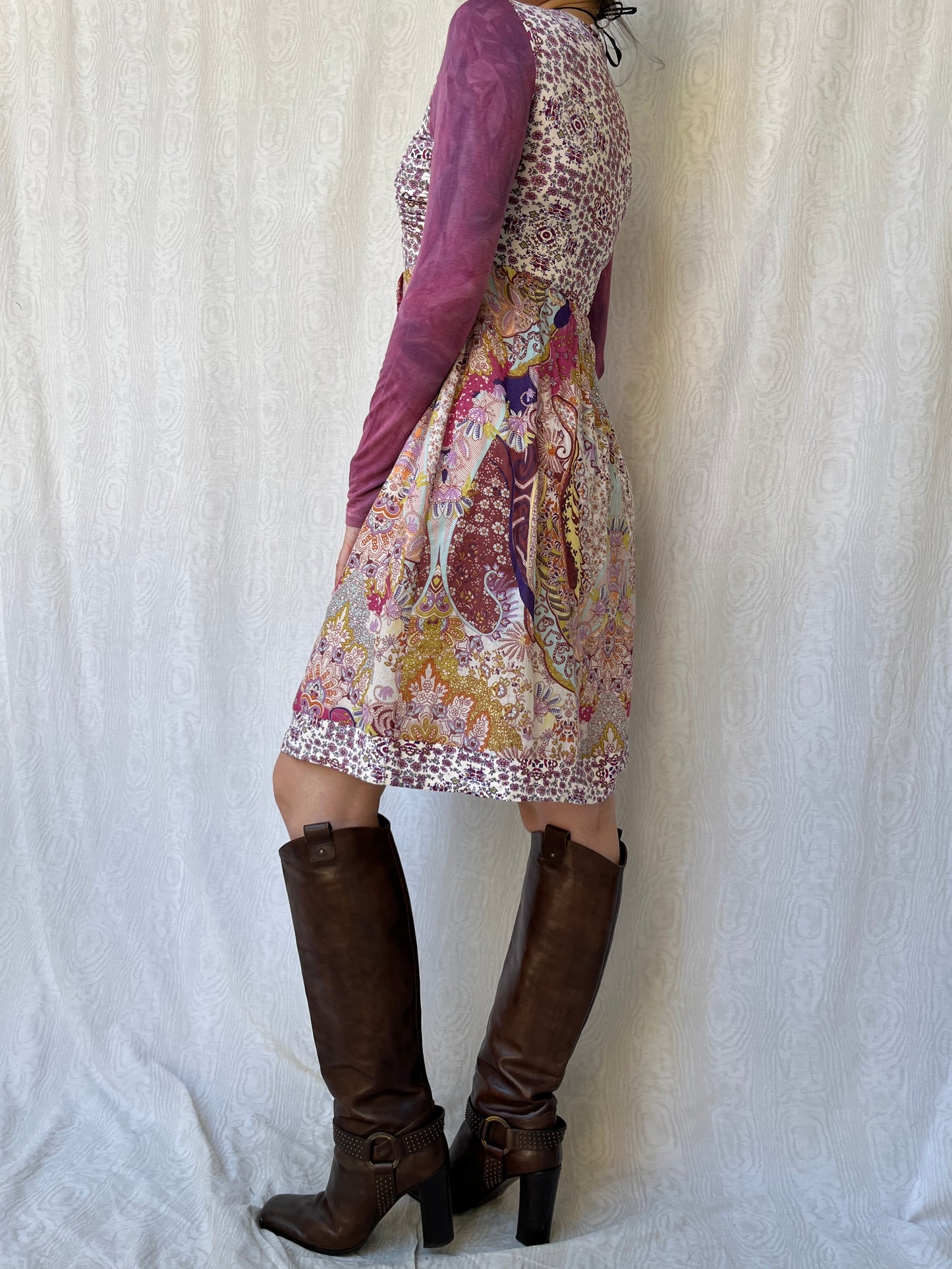 Vintage 00s Eclectic Boho Multi Knee Dress (S)