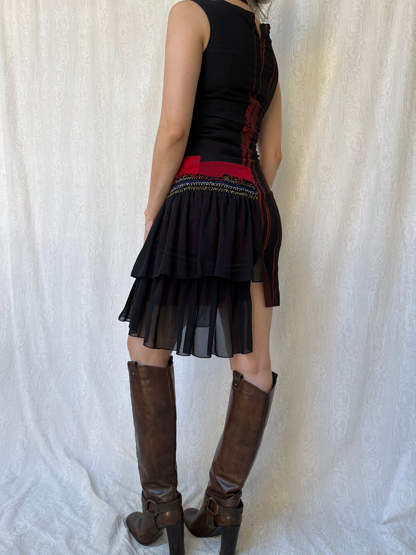 Vintage 00s Eclectic Red & Black Patch Dress (XS/S)