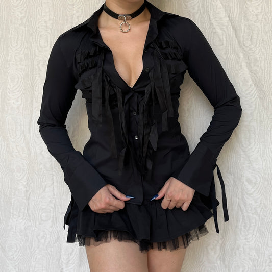 Vintage 00s Corpgoth Black Button Up Top (S)