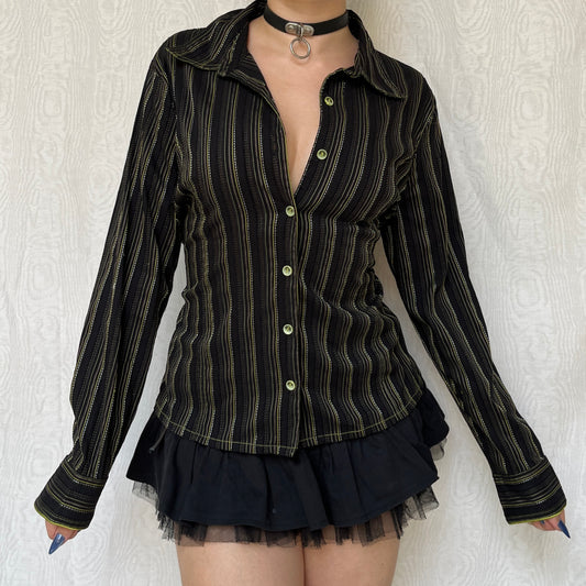 Vintage 00s Corpgoth Striped Button Up Top (L)