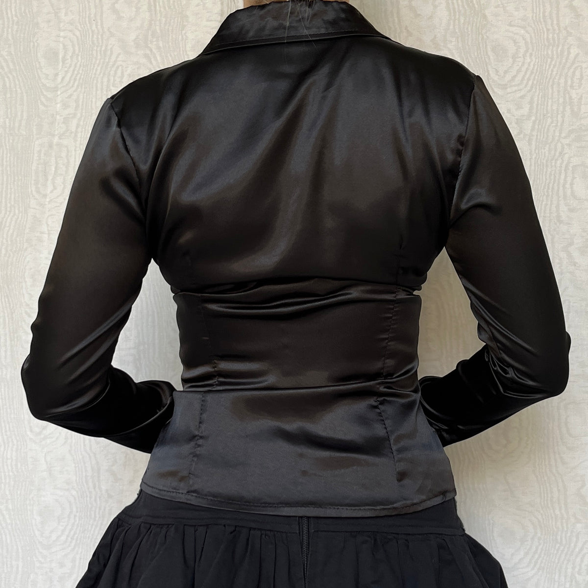 Vintage 00s Office Siren Black Satin Top (S)