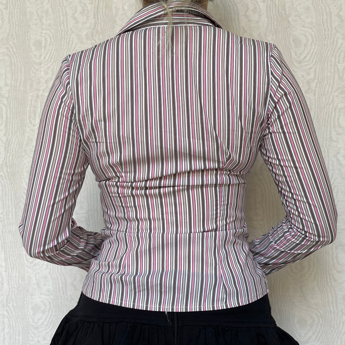 Vintage 00s Office Siren Striped Button Up Top (S)