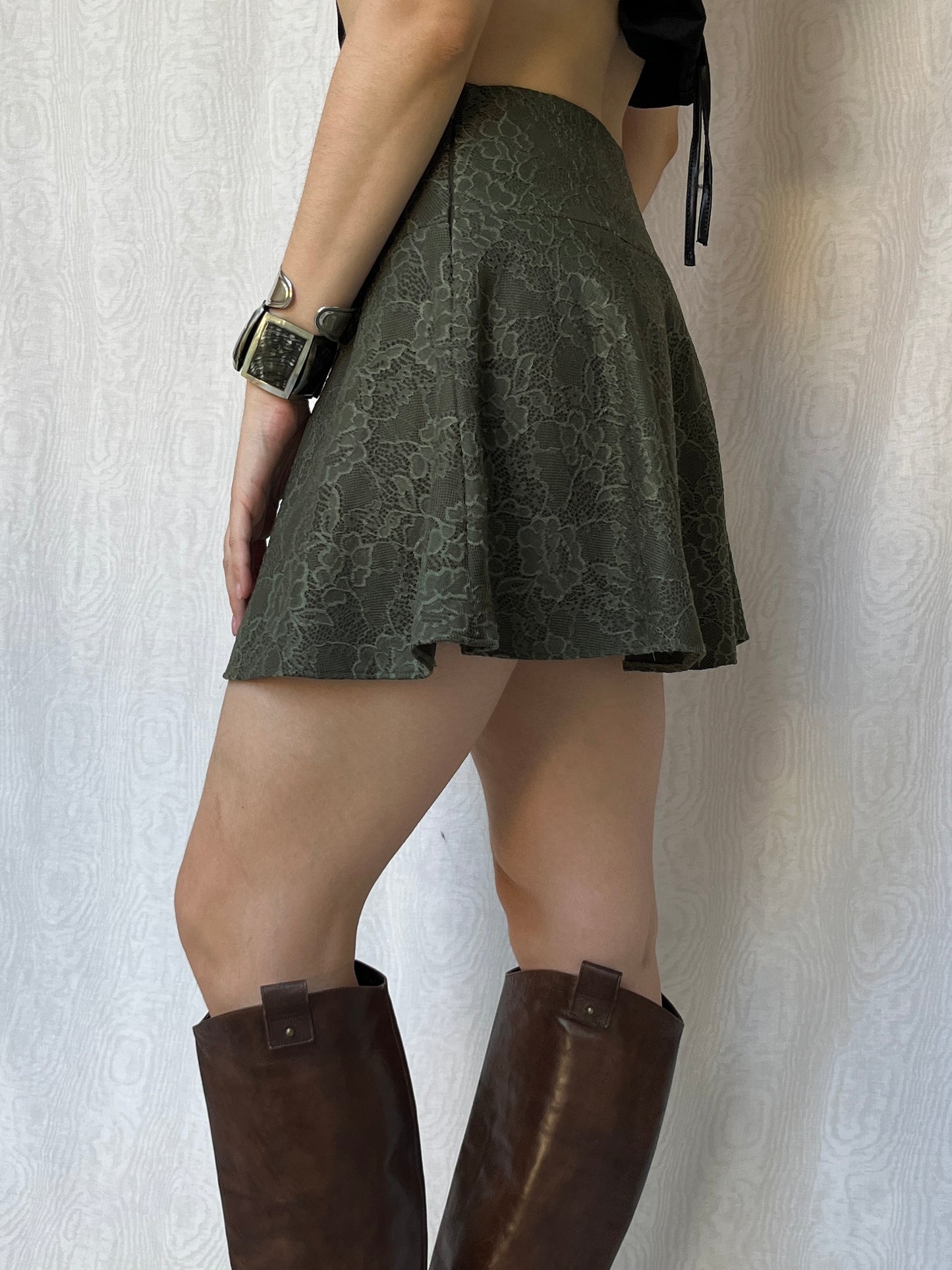 Vintage 00s Fairy Green Lace Mini Skirt (S)