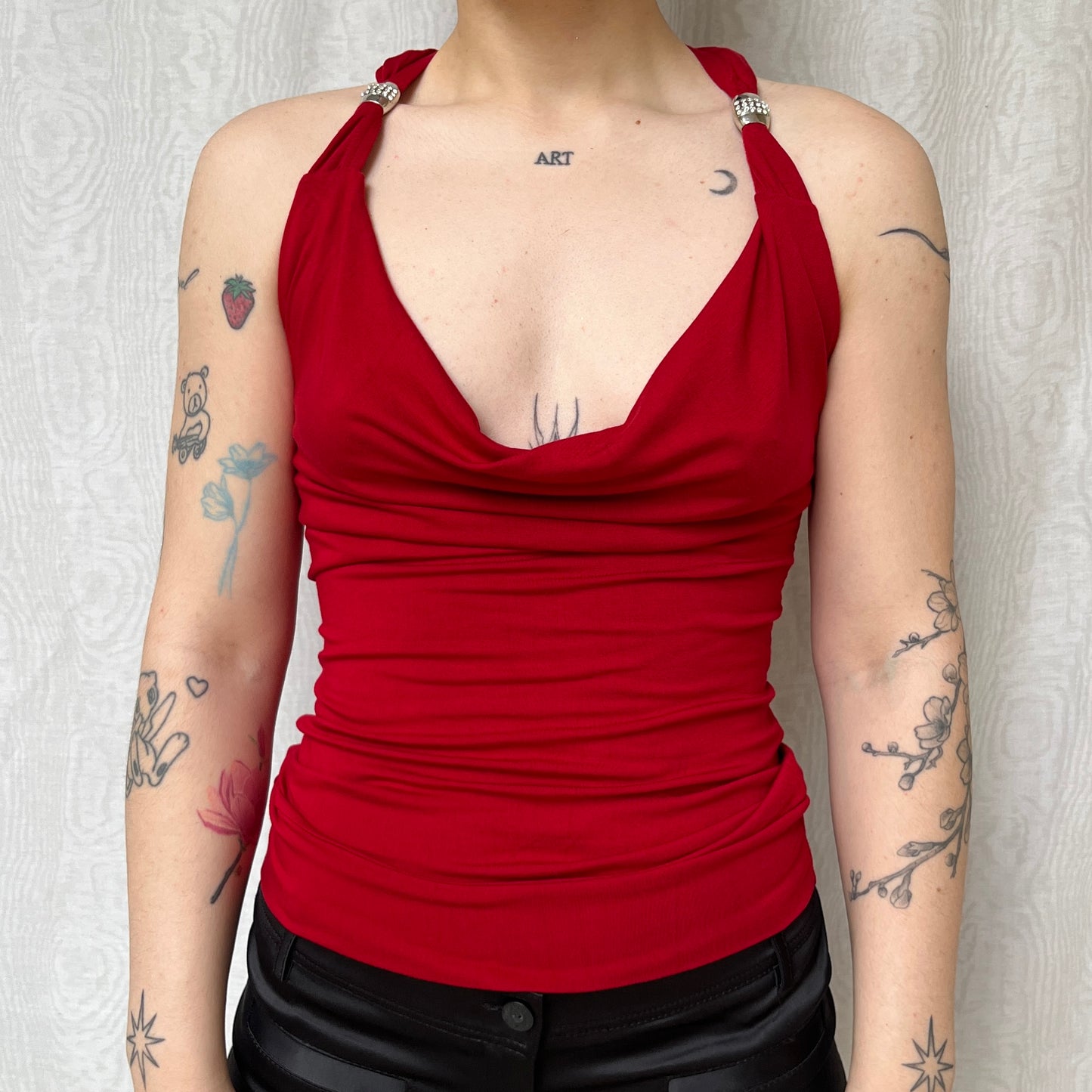 Vintage 00s Clubwear Cowl Red Top (S)