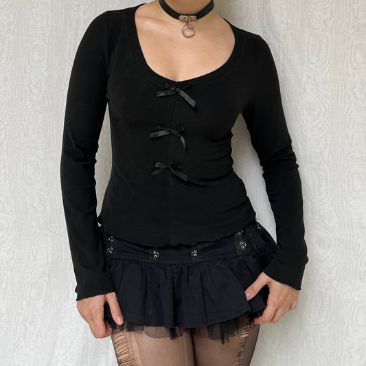 Vintage 00s Dark Coquette Soft Long Sleeve Top (S)