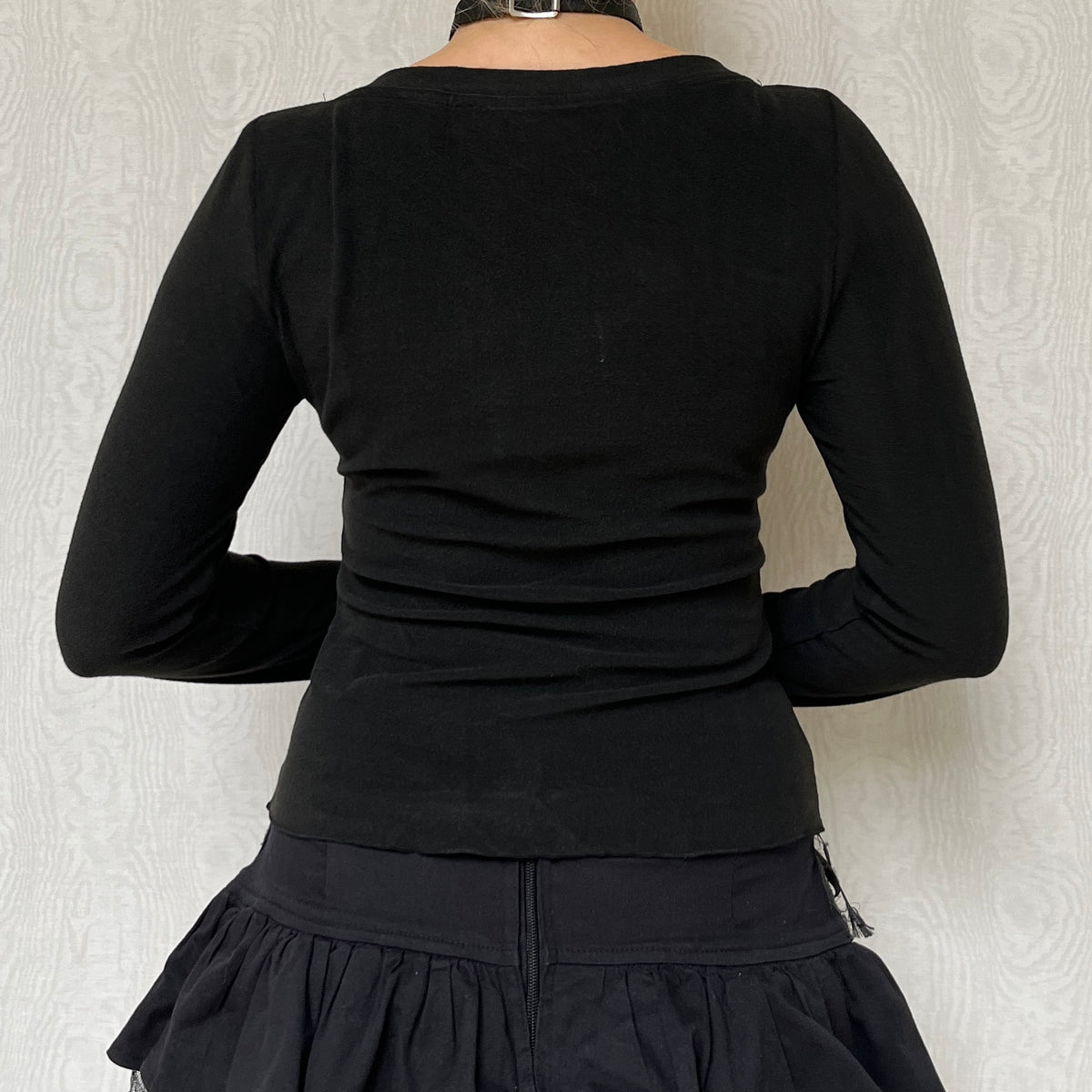 Vintage 00s Dark Coquette Soft Long Sleeve Top (S)
