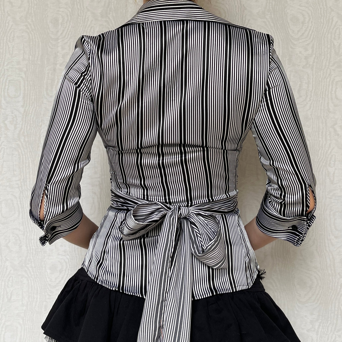 Vintage 00s Office Siren Stripped Wrap Blouse Top (S)