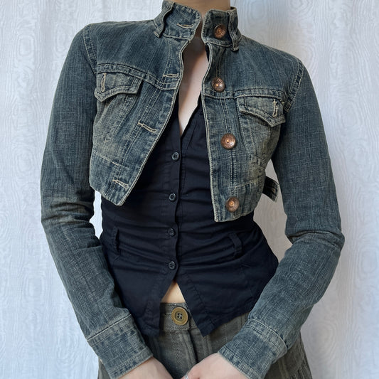Vintage 00s Downtown Cropped Denim Jacket (XS)