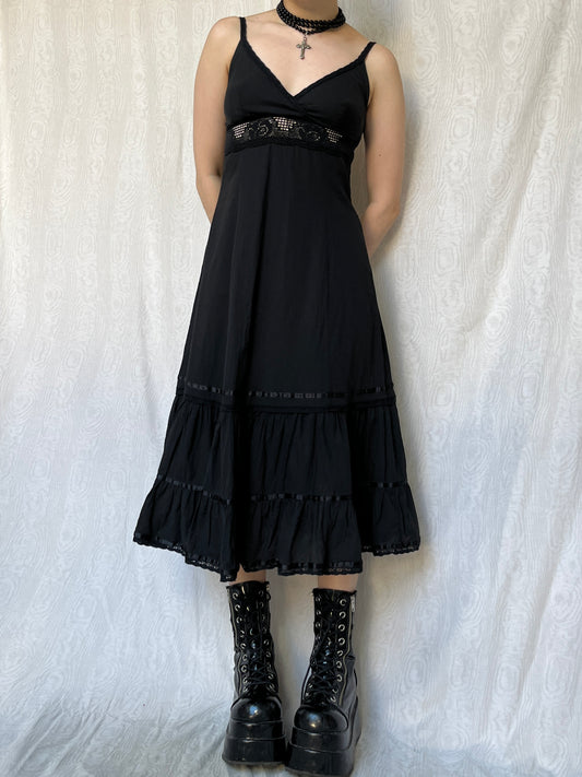 Vintage 00s Grunge Black Midi Dress (S)