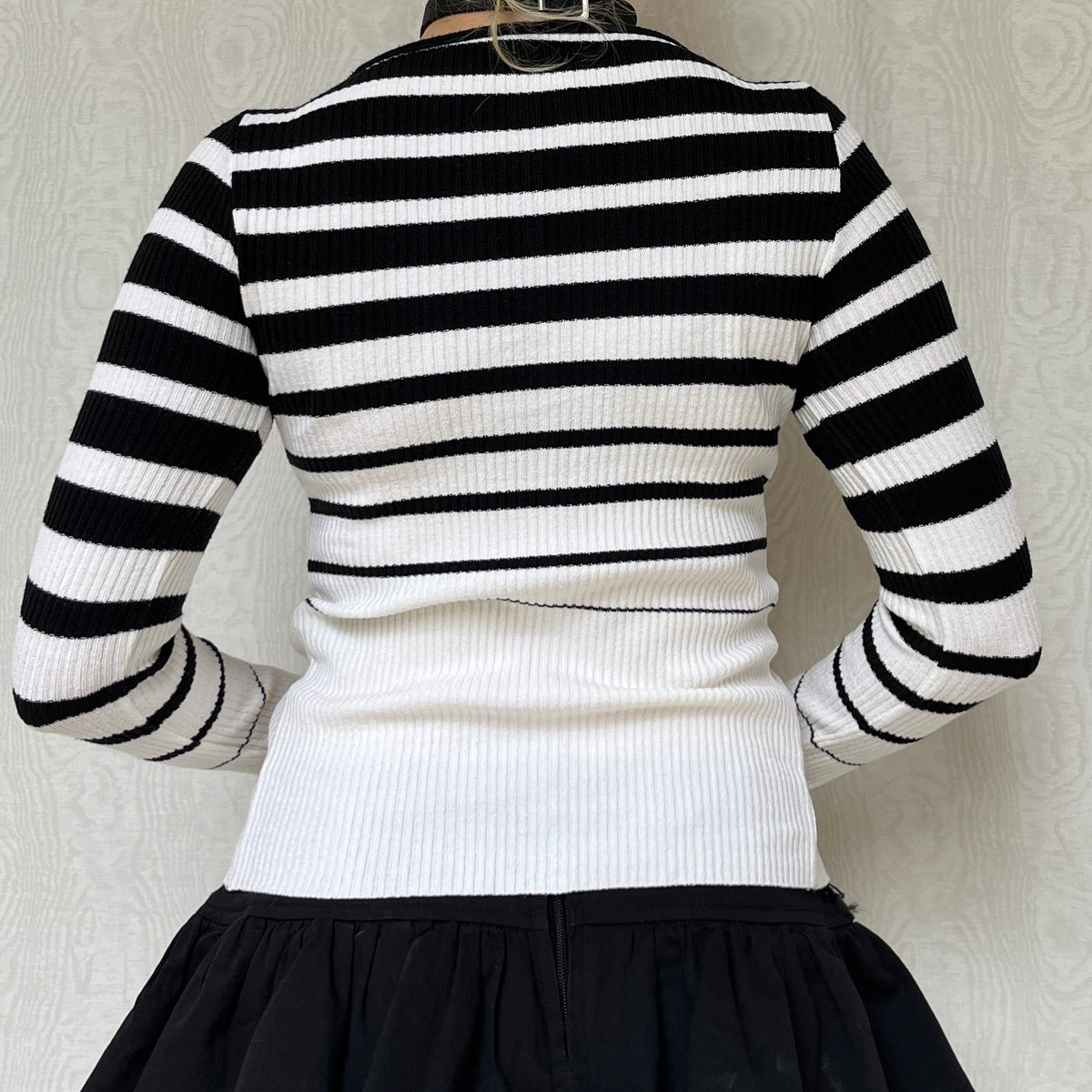 Vintage 00s Clownpunk Knit Black&White Long Sleeve Top (S)