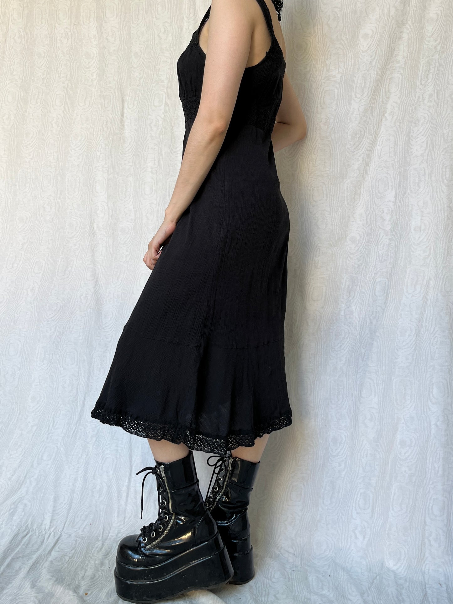 Vintage 00s Grunge Fairy Black Midi Dress (S)