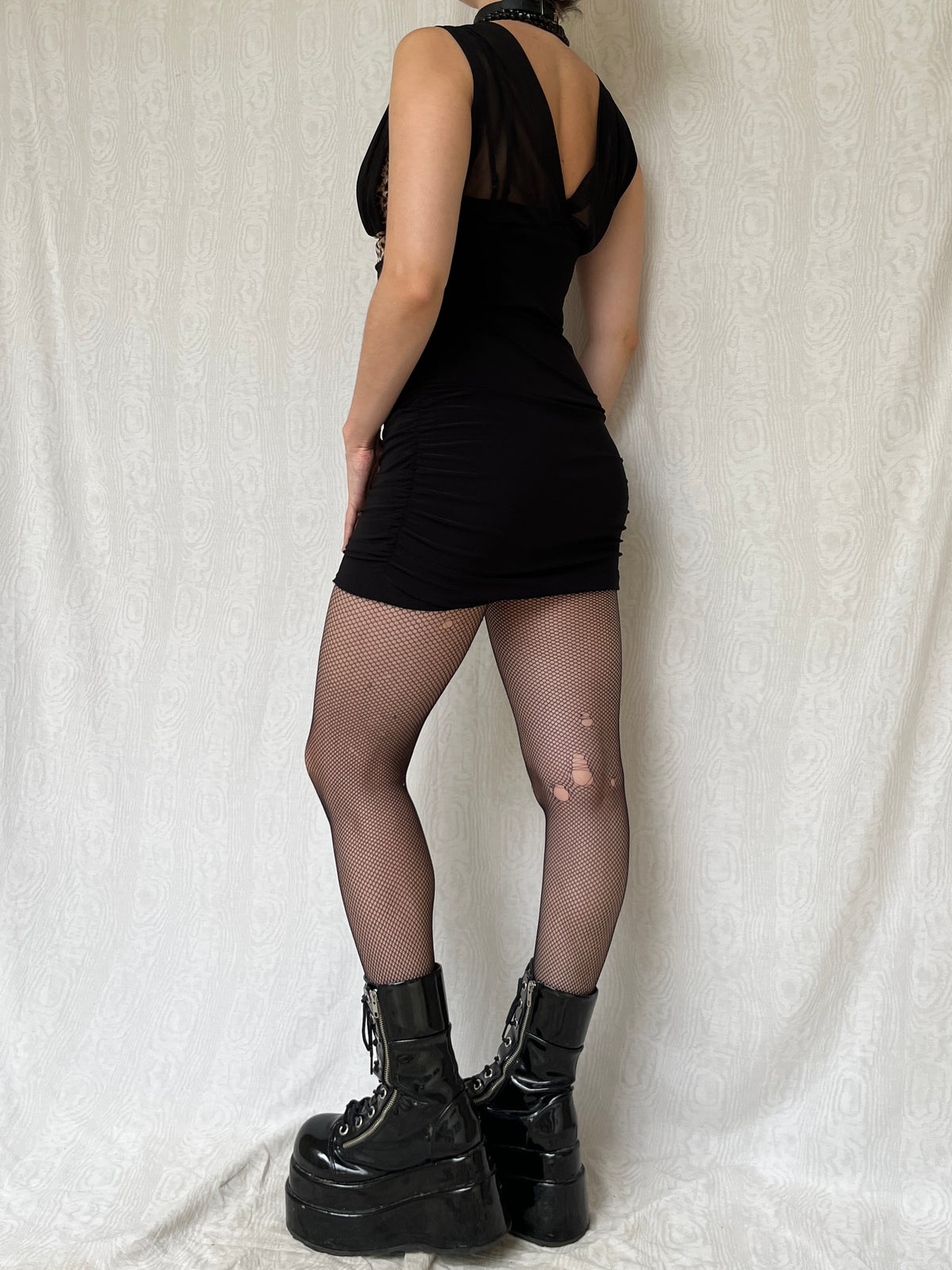 Vintage 00s Clubwear Leopard Bust Ruched Mini Dress (M)