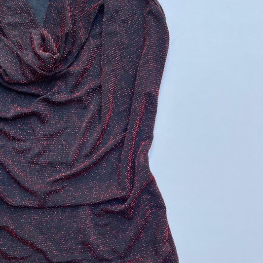 Vintage 00s Clubwear Black & Red Glitter Halter top (S)