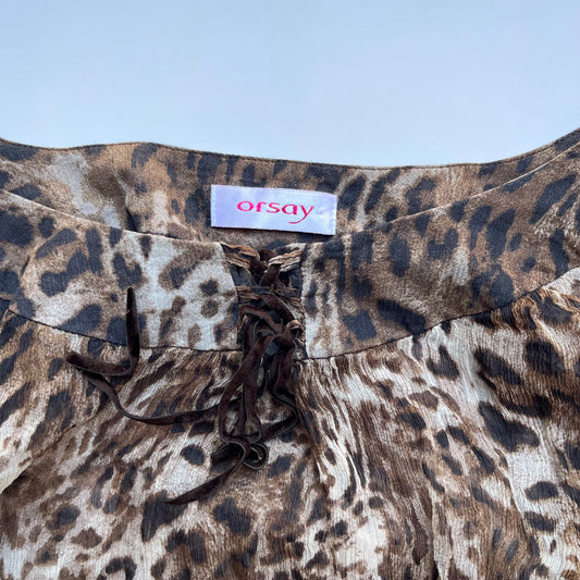 Vintage 00s Biker Chic Leopard Silk Blouse (S)