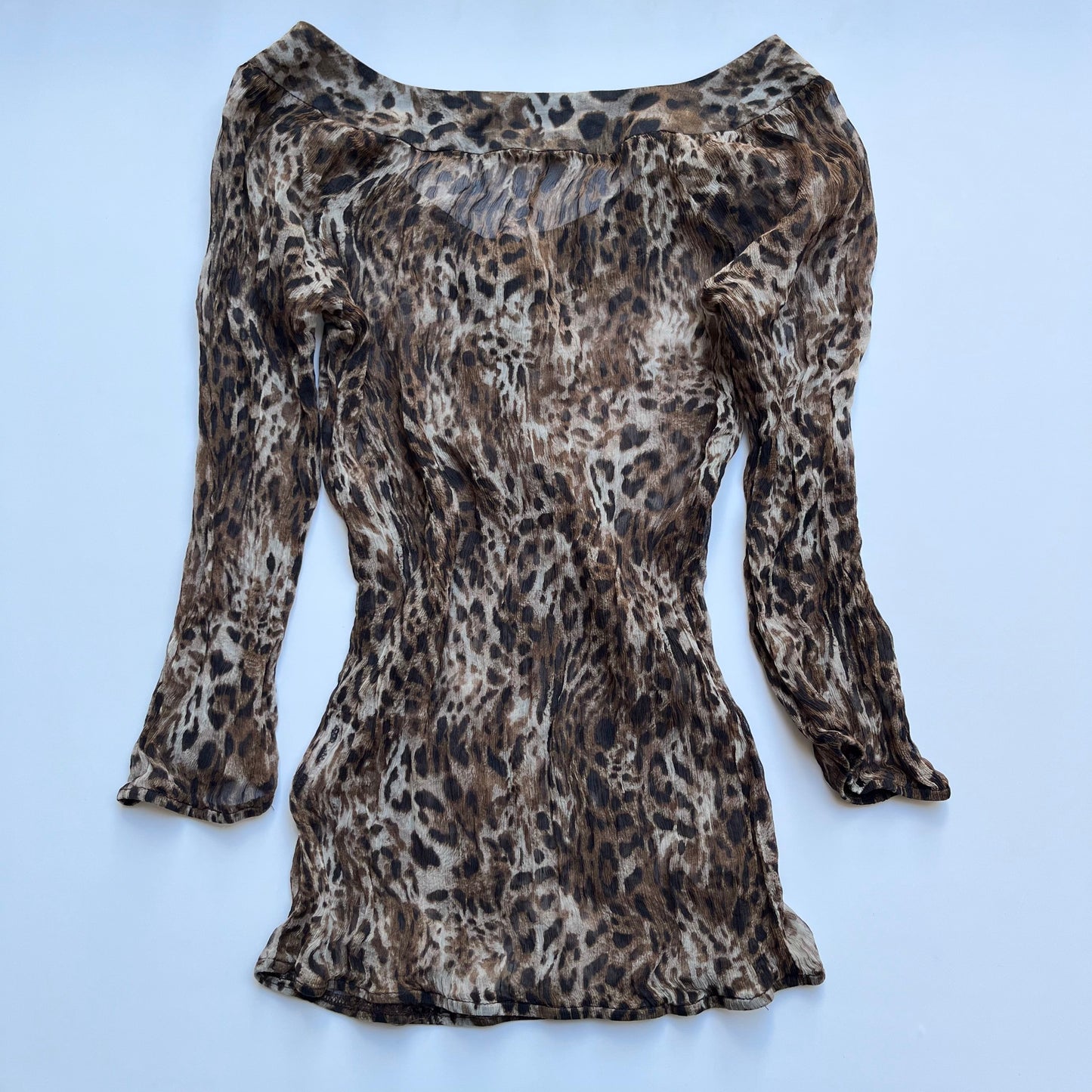 Vintage 00s Biker Chic Leopard Silk Blouse (S)