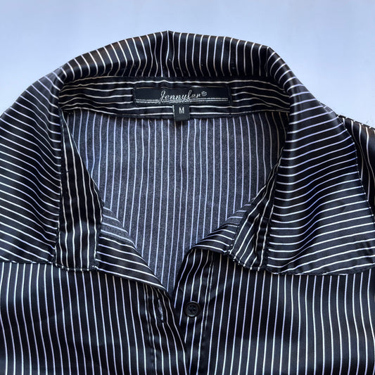 Vintage 00s Office Siren Striped Button Up Top (S/M)