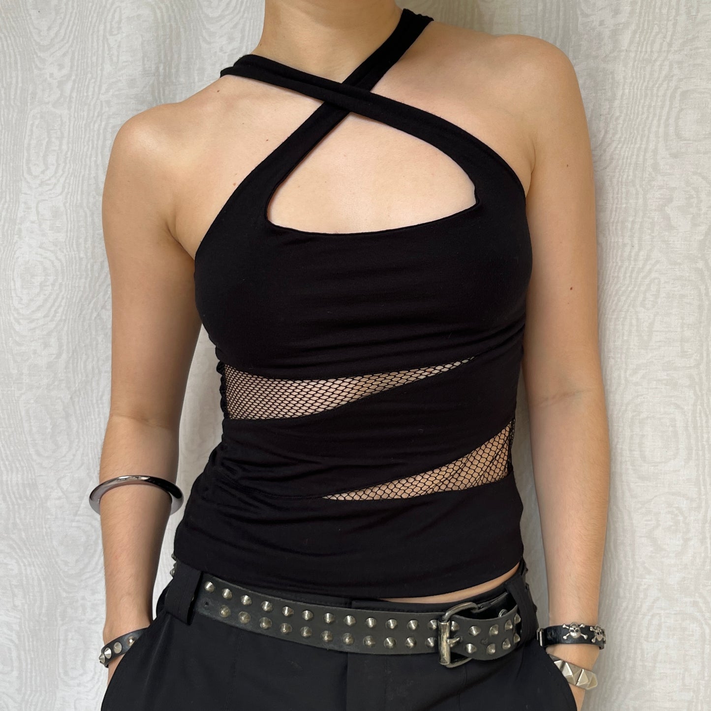 Vintage 00s Clubwear Stretchy Black Top (S)
