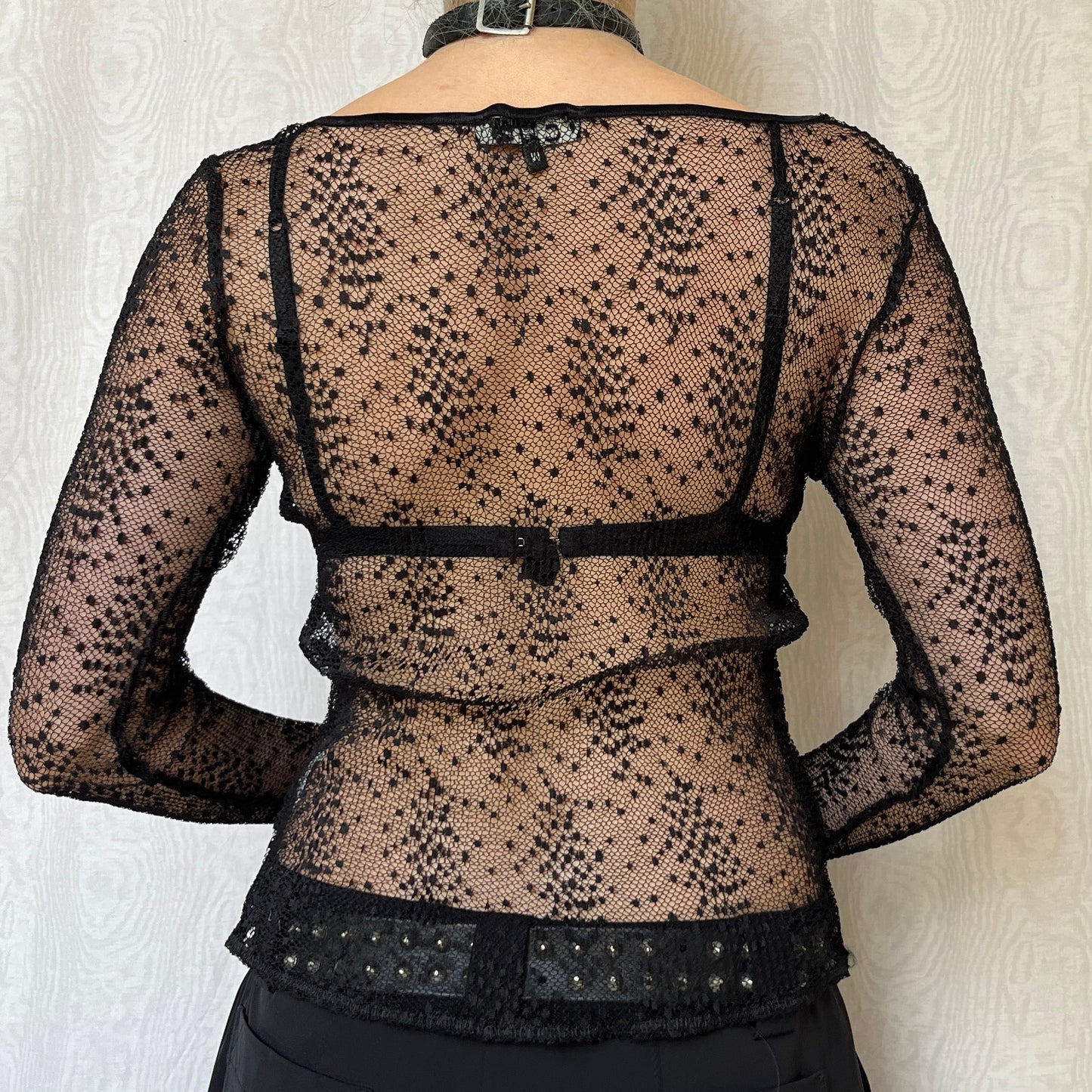 Vintage 00s Clubwear Black Mesh Top (M)