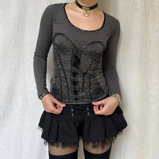 Vintage 00s Eclectic Graphic Corset Top (S)