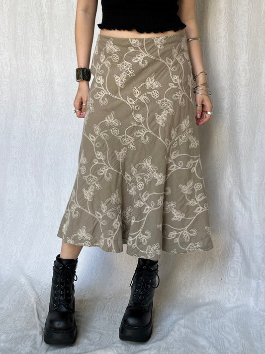 Vintage 00s Fairy Embroidered Maxi Skirt (L)