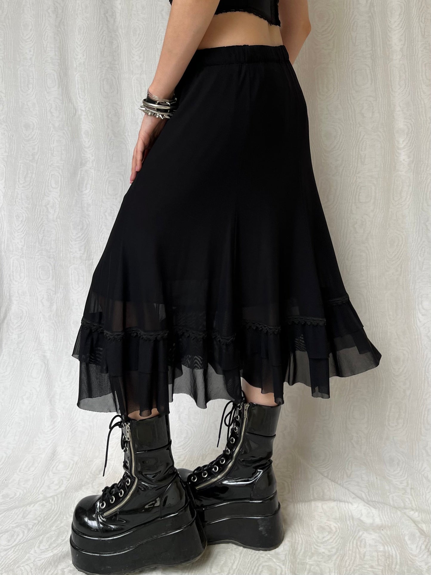 Vintage 90s Goth Black Midi Skirt (S)