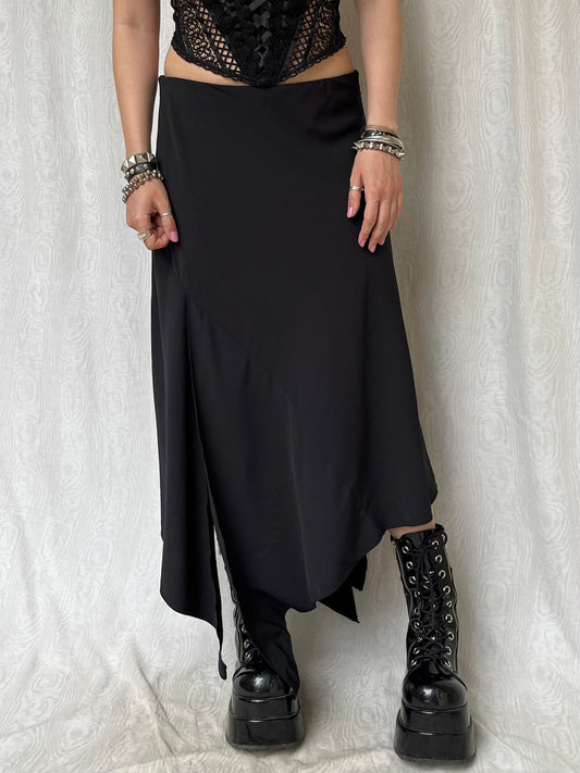 Vintage 00s Goth Asymmetric Black Skirt (S/M)