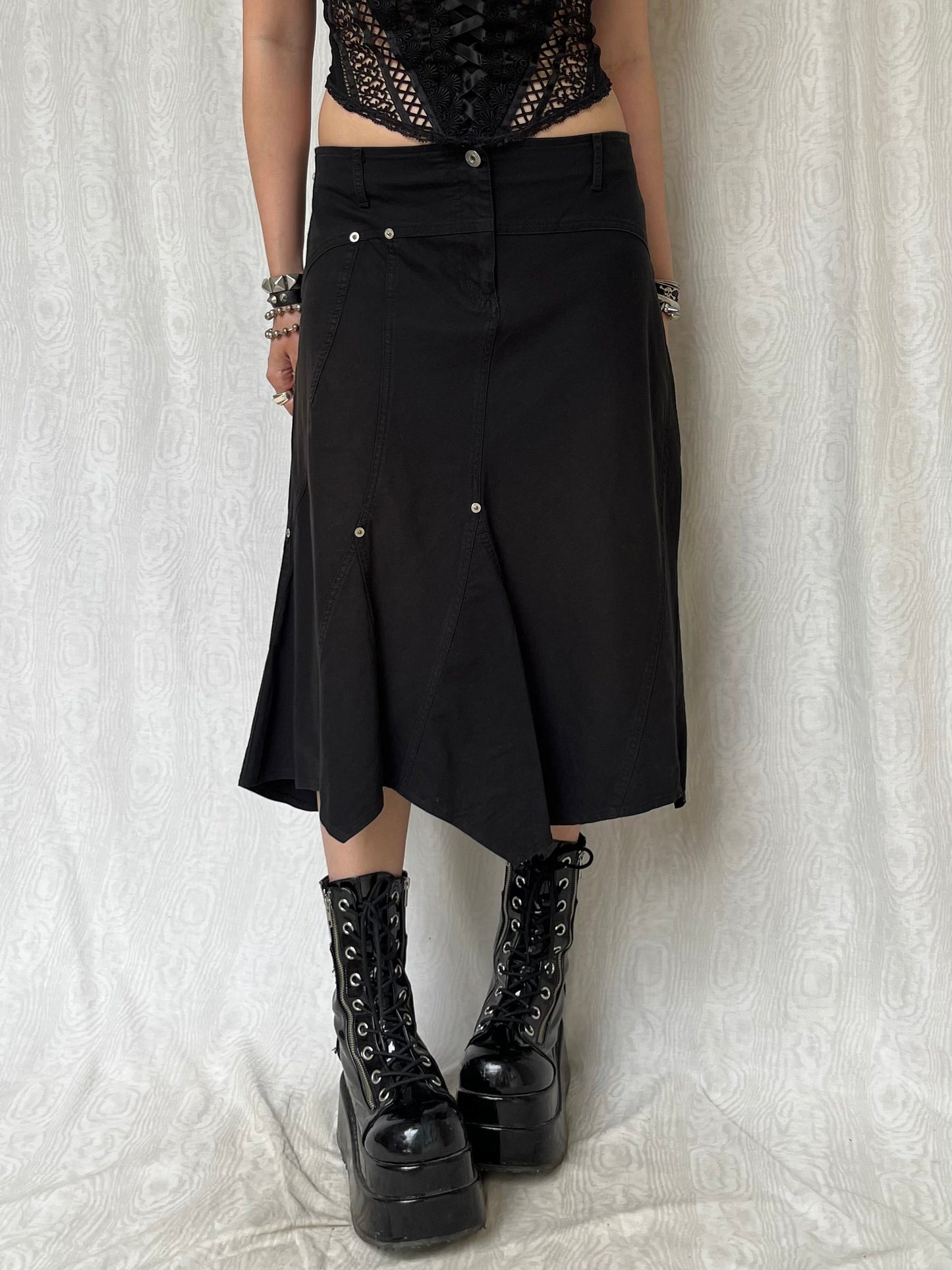 Vintage 00s Goth Denim Asymmetric Skirt (M)