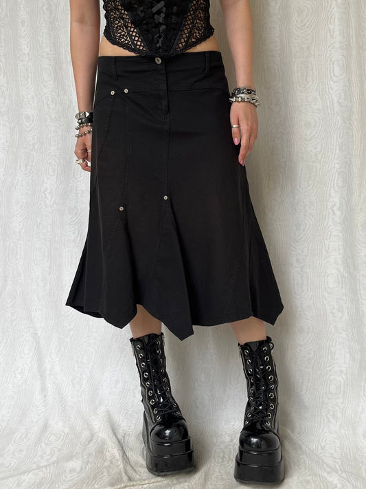 Vintage 00s Goth Denim Asymmetric Skirt (M)