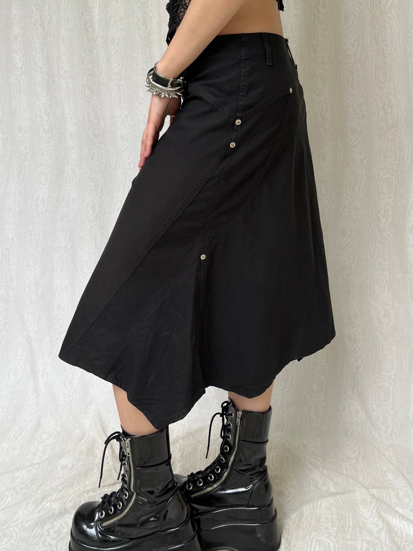 Vintage 00s Goth Denim Asymmetric Skirt (M)
