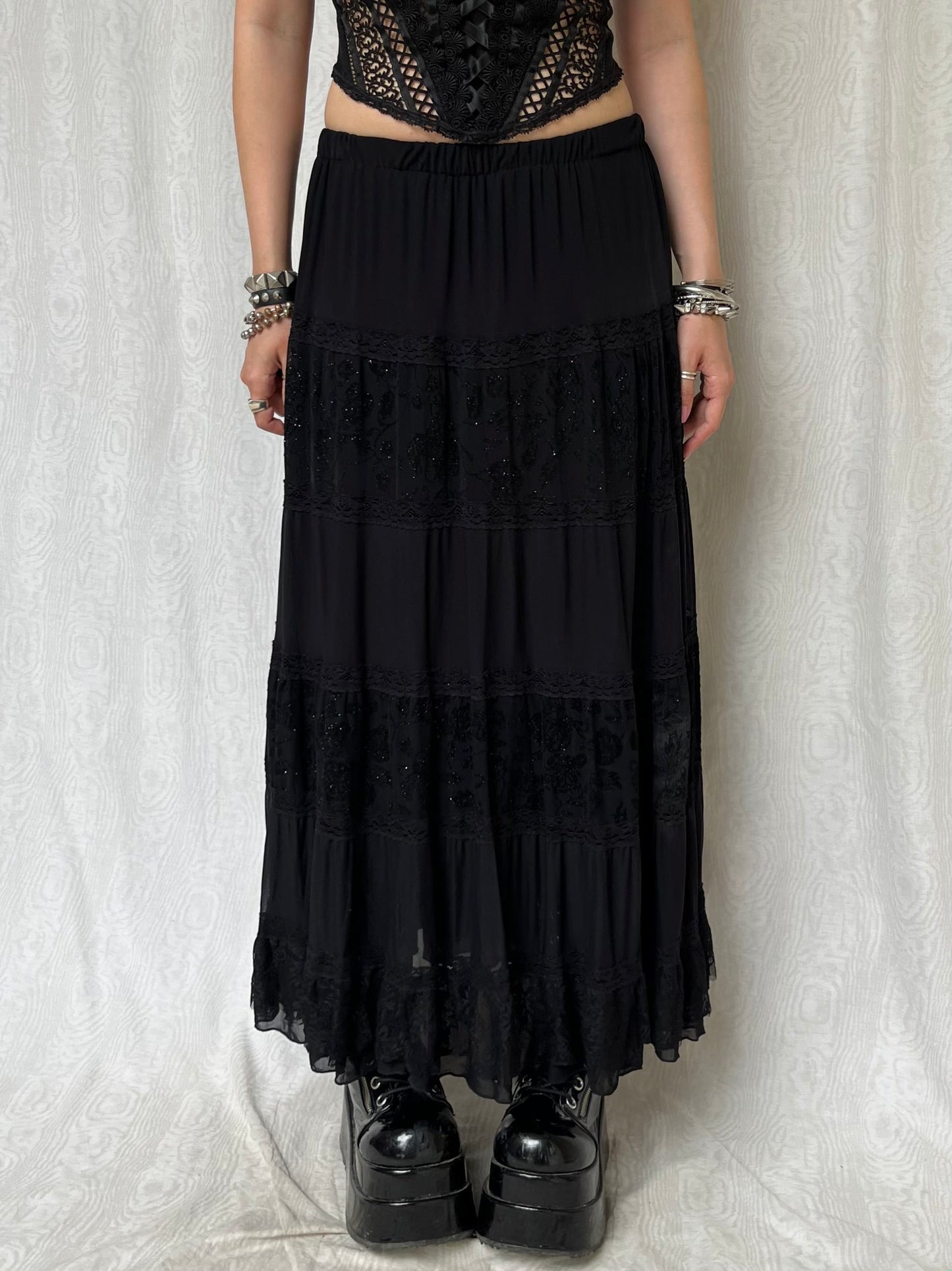 Vintage 90s Goth Tiered Maxi Skirt (M)
