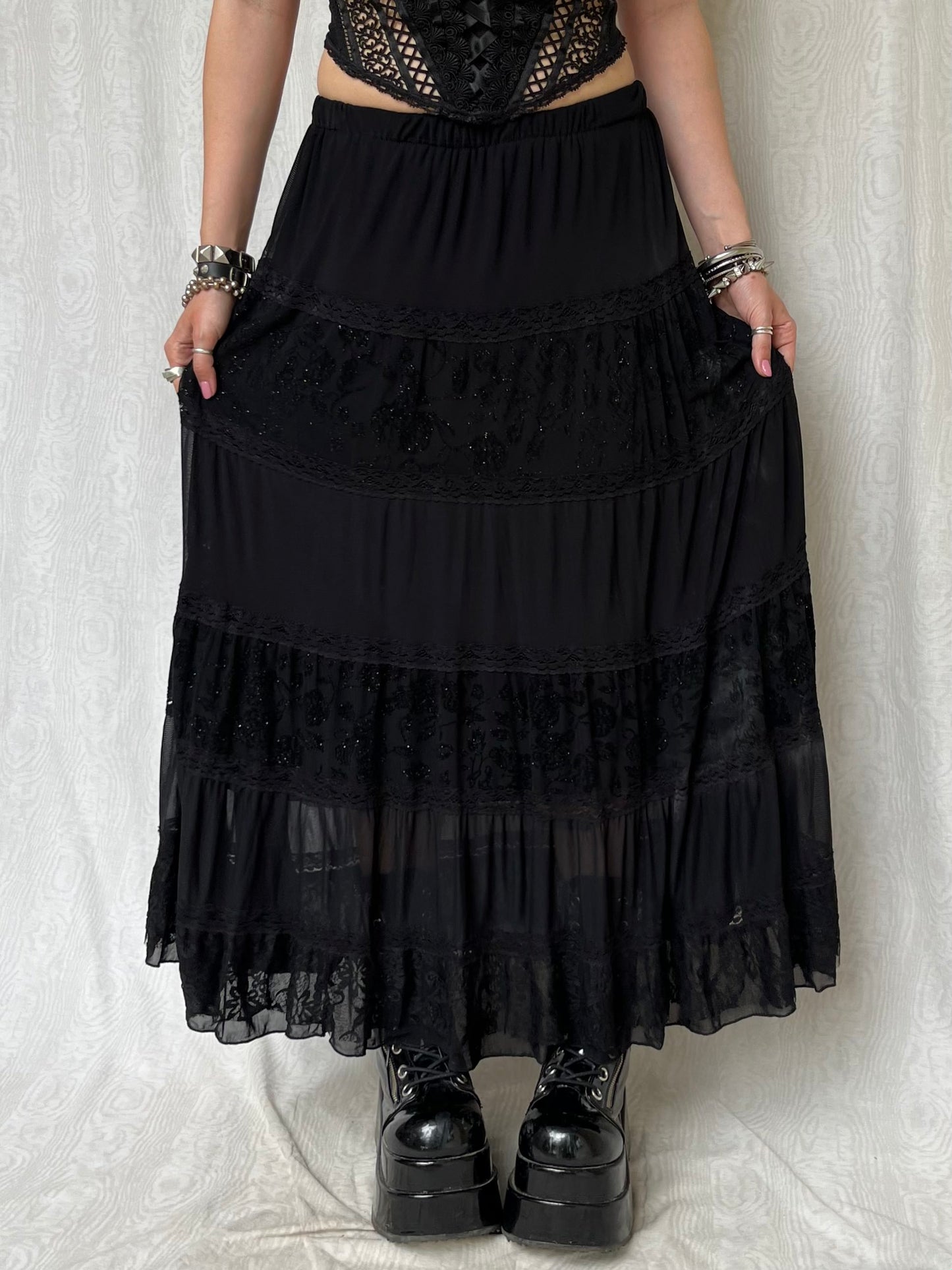 Vintage 90s Goth Tiered Maxi Skirt (M)
