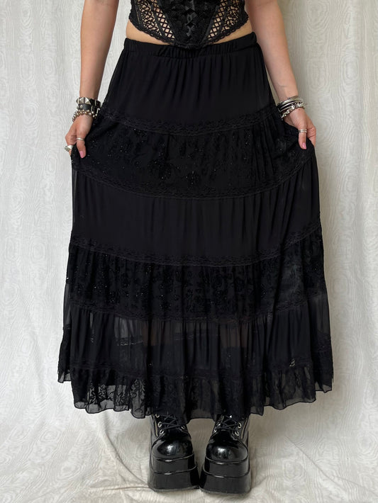 Vintage 90s Goth Tiered Maxi Skirt (M)