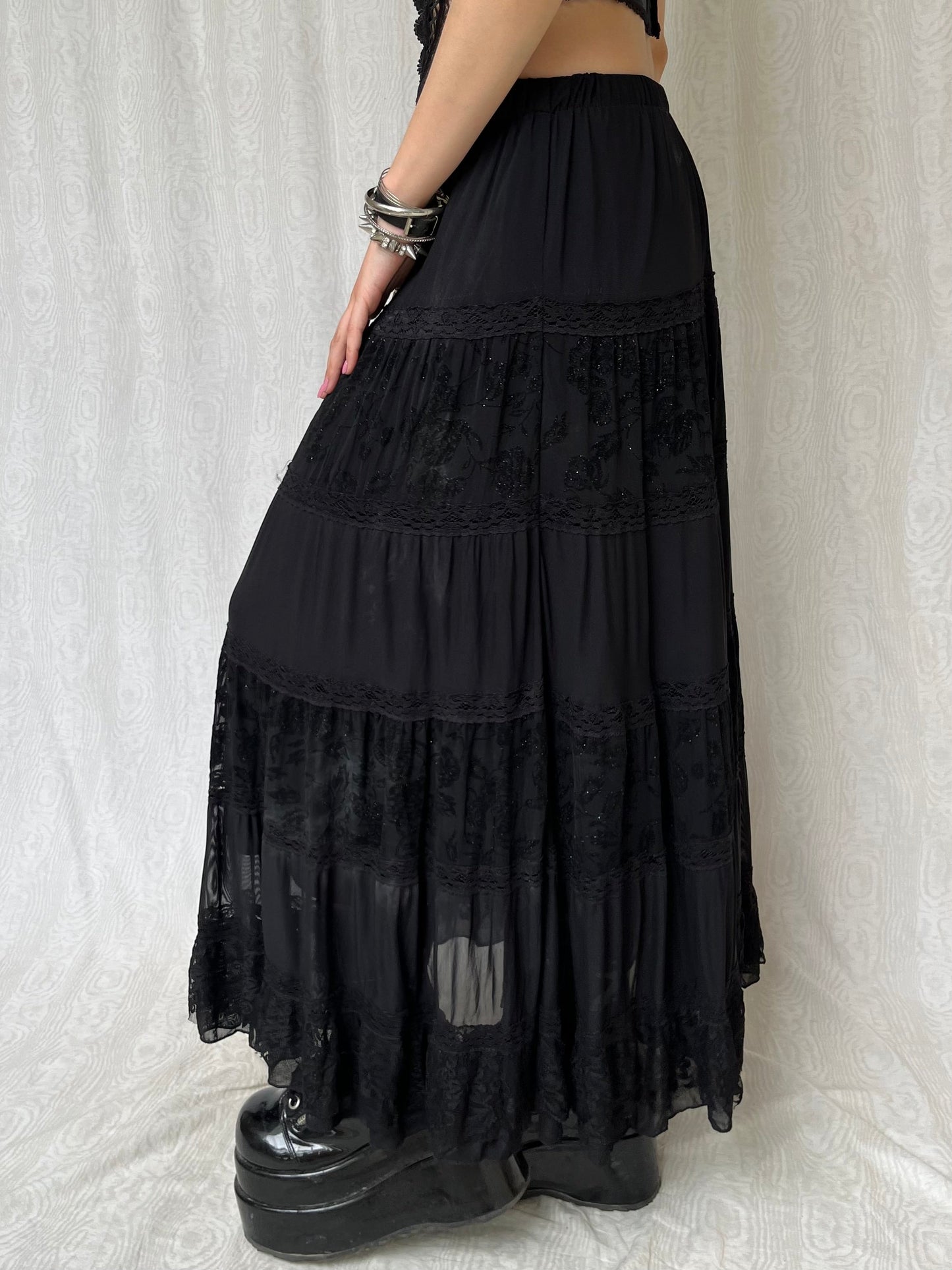 Vintage 90s Goth Tiered Maxi Skirt (M)
