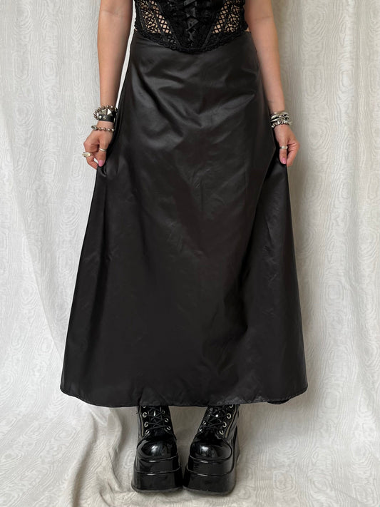Vintage 00s Goth Shiny Black Maxi Skirt (XS)