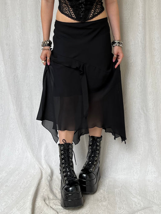 Vintage 00s Goth Asymmetric Mesh Maxi Skirt (L)