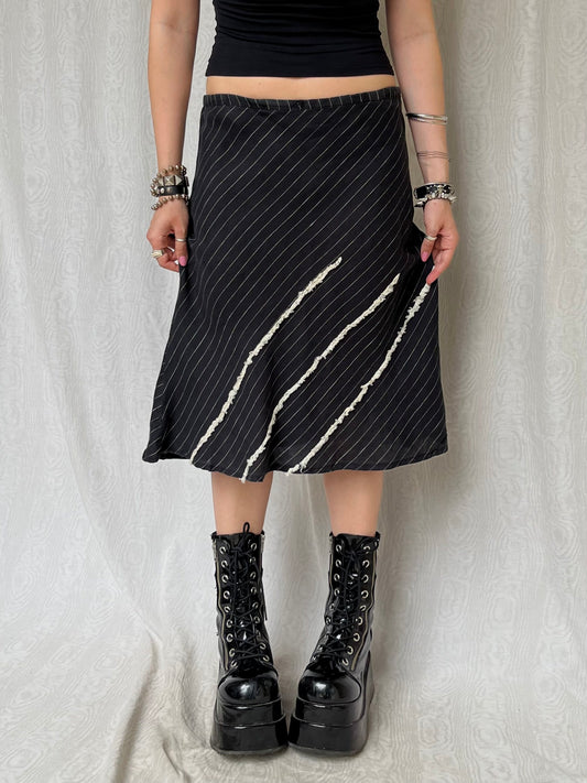 Vintage 00s Striped Eclectic Knee Skirt (S)