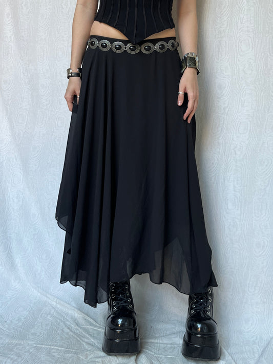 Vintage 00s Goth Witchy Black Maxi Skirt (S)