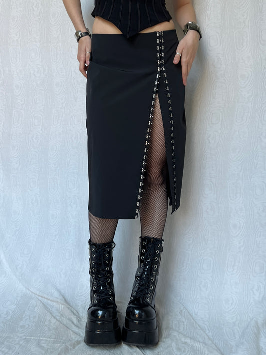 Vintage 00s Corp Goth Corset Midi Skirt (L)