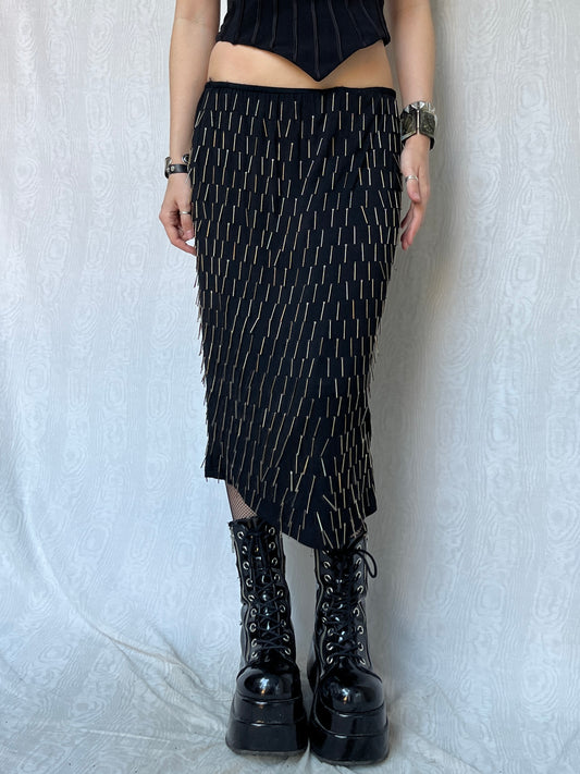 Vintage 00s Eclectic Black Midi Skirt (M)