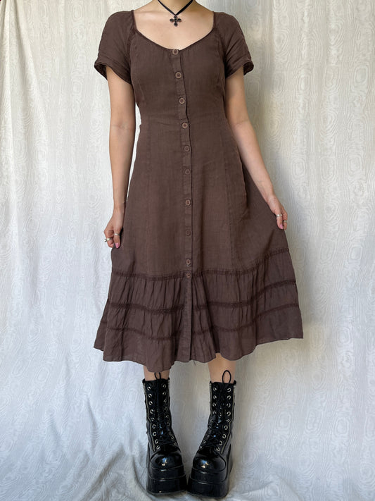 Vintage 00s Cottage Brown Midi Dress (S-L)