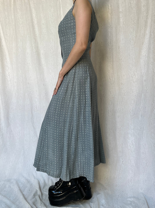 Vintage 00s Cottage Gray Button Up Maxi Dress (S)