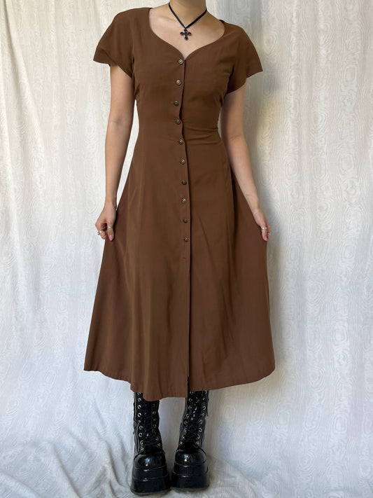 Vintage 90s Cottage Brown Maxi Dress (S-L)