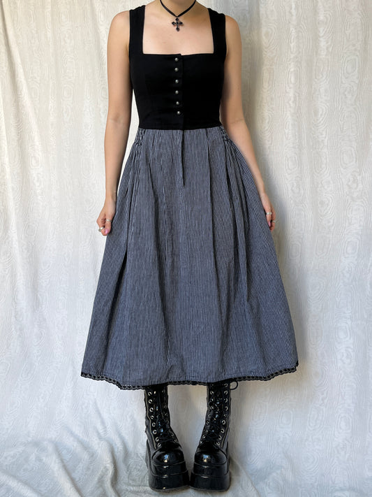 Vintage 00s Cottage Renaissance Striped Maxi Dress (S)