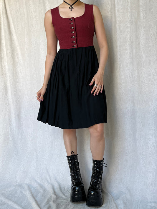 Vintage 00s Cottage Red & Black Knee Dress (XS)