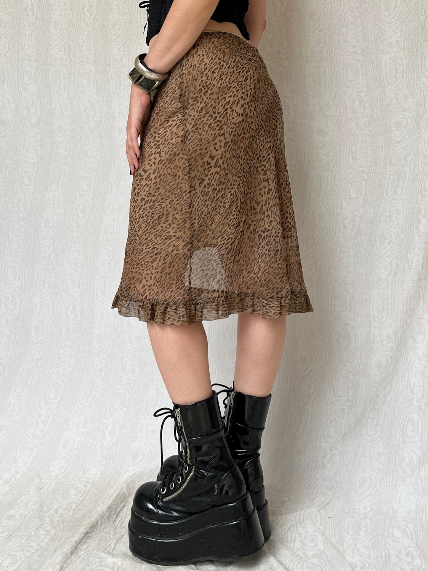 Vintage 00s Sleaze Animal Print Midi Skirt (M)