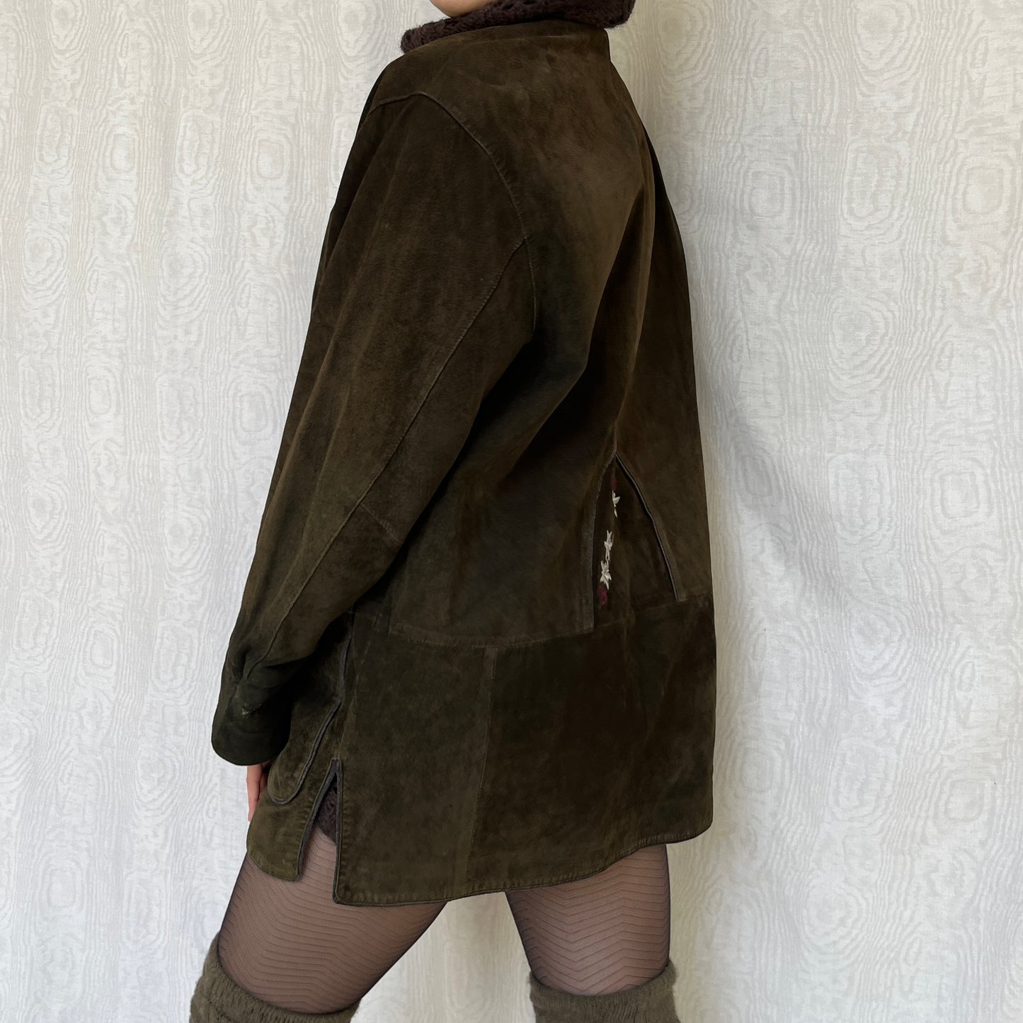 Vintage 90s Cottage Khaki Green Suede Jacket (L/XL)