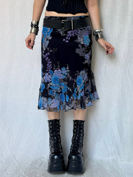 Vintage 90s Fairy Grunge Floral Midi Skirt (M)