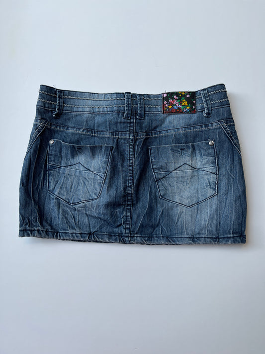 Vintage 00s Downtown Balloon Denim Mini Skirt (S)
